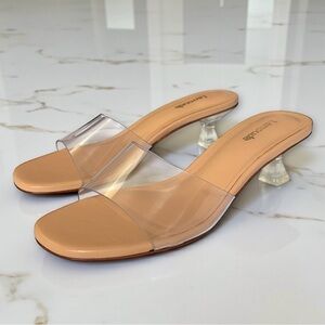 Larroude Vivi Lucite Mule In Tan Leather and Vinyl